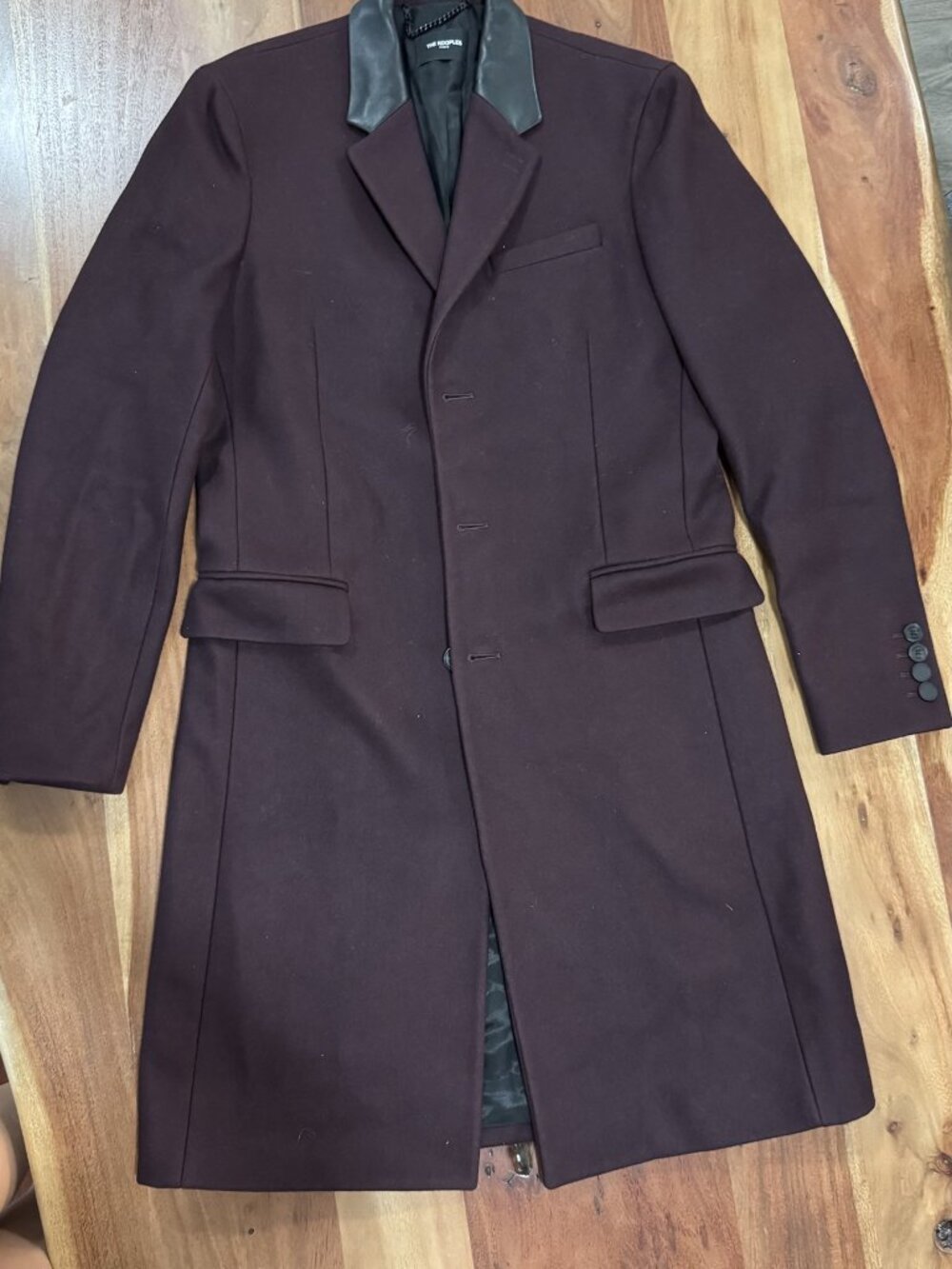The Kooples burgundy wool overcoat – leather collar, size S